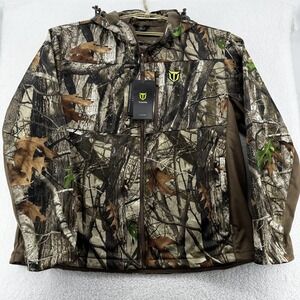 TideWe Jacket Mens 2XL Brown Camo INSULATED Softshell Hooded Waterproof Hunting